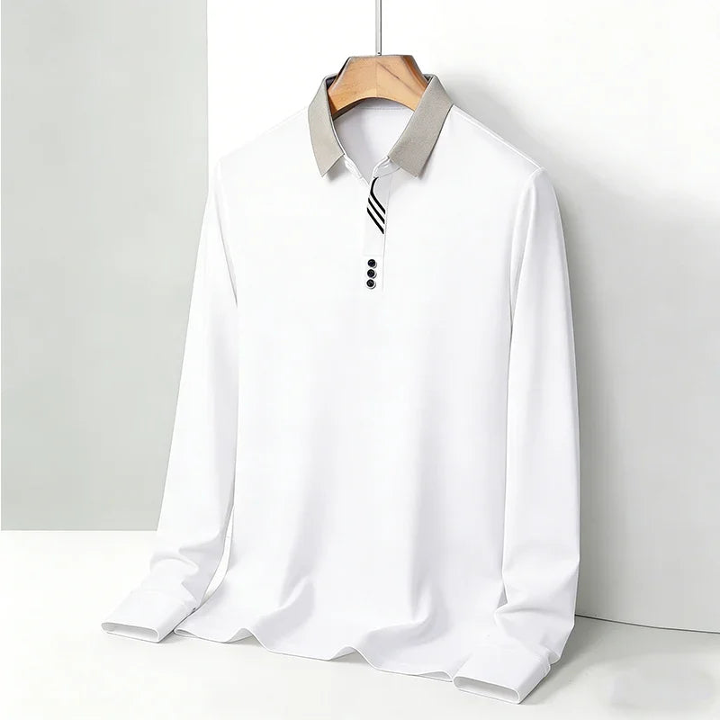 2026 New Men's Polo Shirt Long Sleeve Contrast Collar