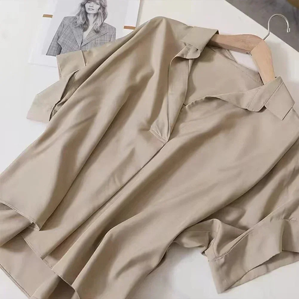 Women Blouses Spring Summer Breathable Simple Short Batwing Sleeve