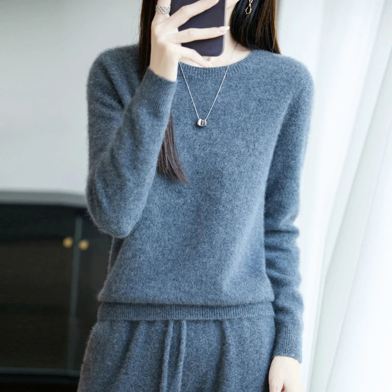 Women 100% Merino Wool Sweater New Fashion O-Neck Pullover Tops Basic