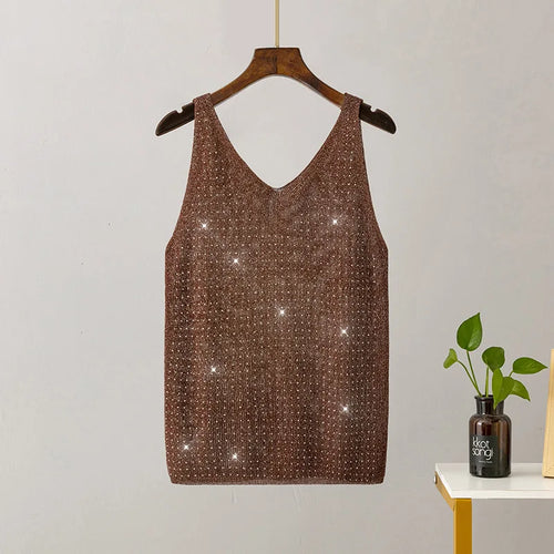 15 Colors Sequined Patchwork Women Sleeveless Bright Tank Tops Sexy