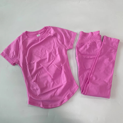 2 Piece Leggings Set Women Longline Short Sleeve Gym Crop Top High