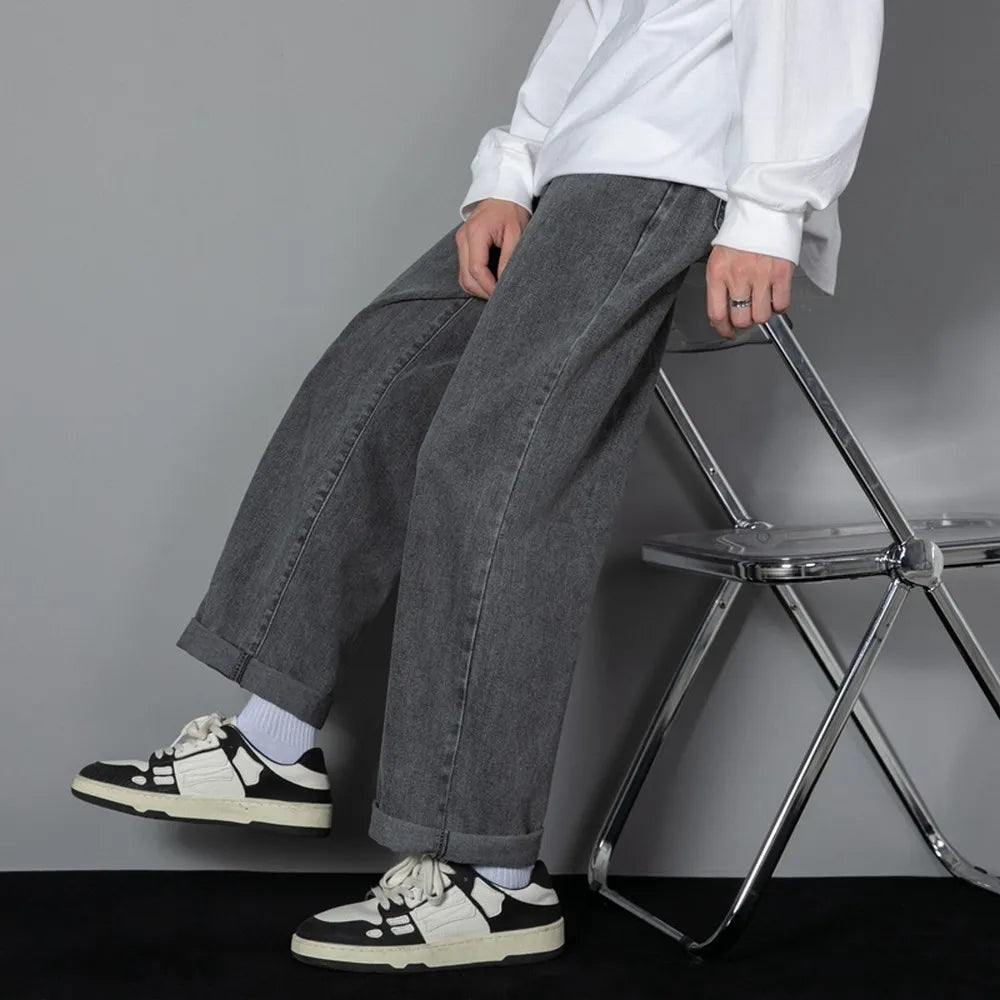 Korean Solid Colors Men's Casual Long Jeans Classic Man Four Seasons