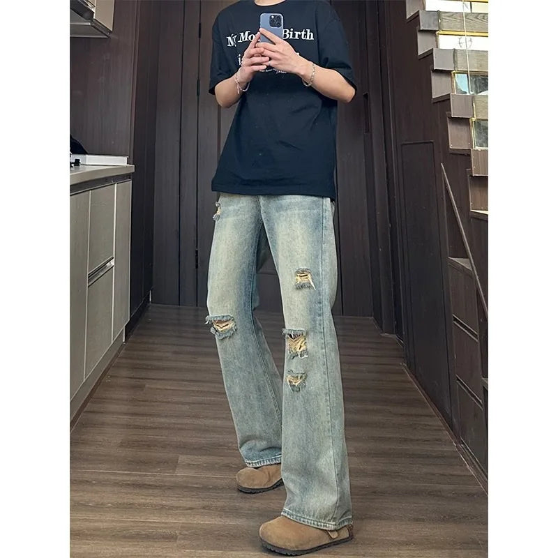 Man Pants Mens Jeans Baggy Jeans Distressed Loose Straight Leg Summer