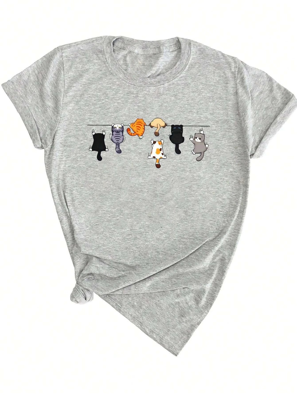 Women's Oversize Cute Cat Print Round Neck Short Sleeve Casual T-Shirt