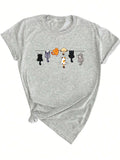 Women's Oversize Cute Cat Print Round Neck Short Sleeve Casual T-Shirt