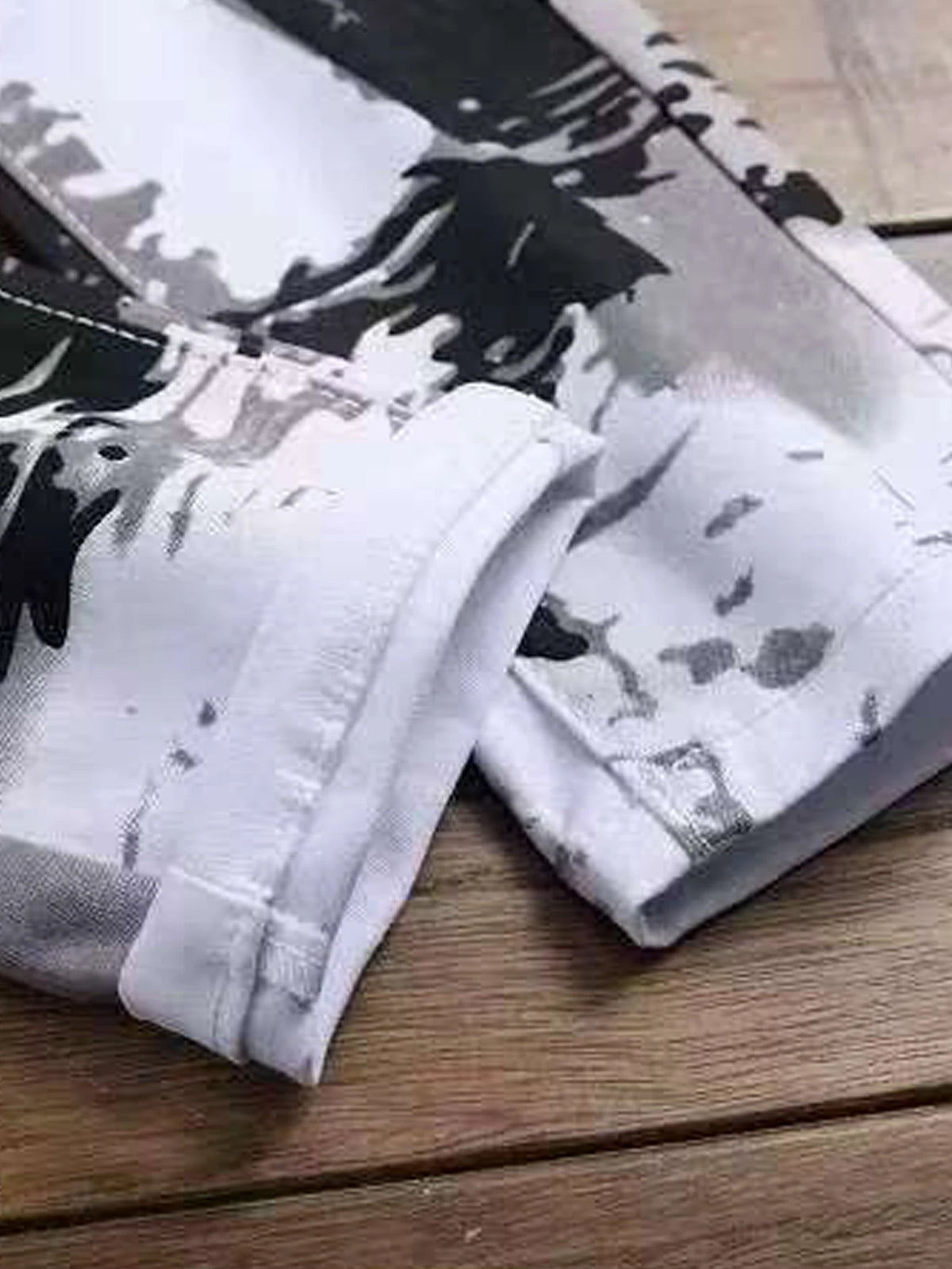 Men's Jeans Casual Black And Grey Printed Denim Pants Slim Fit