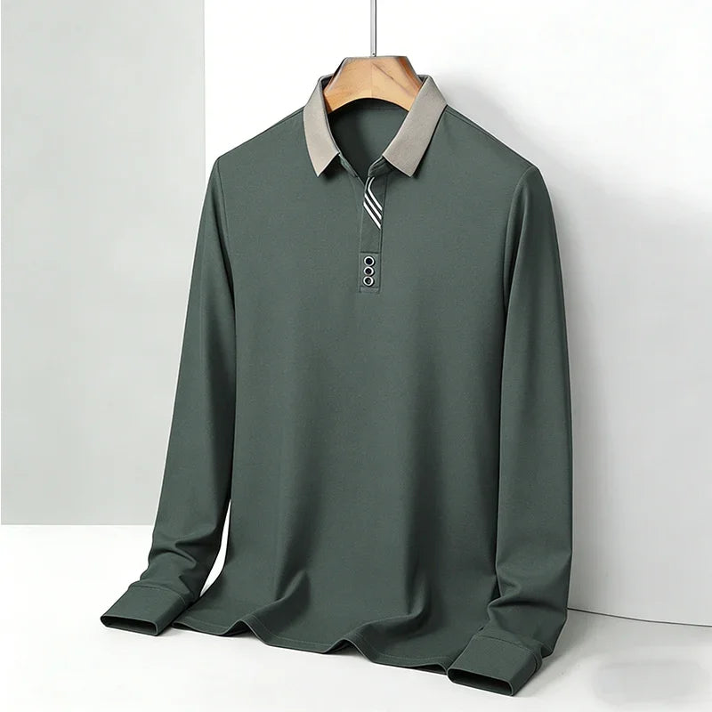 2026 New Men's Polo Shirt Long Sleeve Contrast Collar