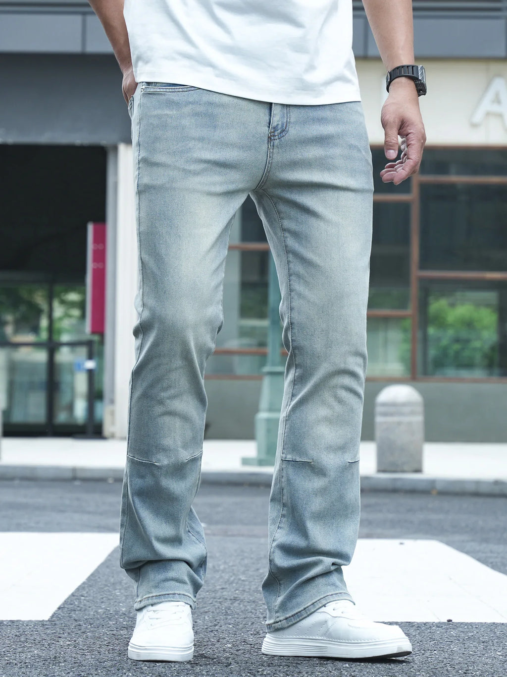 Men's Slim Fit Streth Bootcut Jeans Blue Elastane Men's Trousers Soft