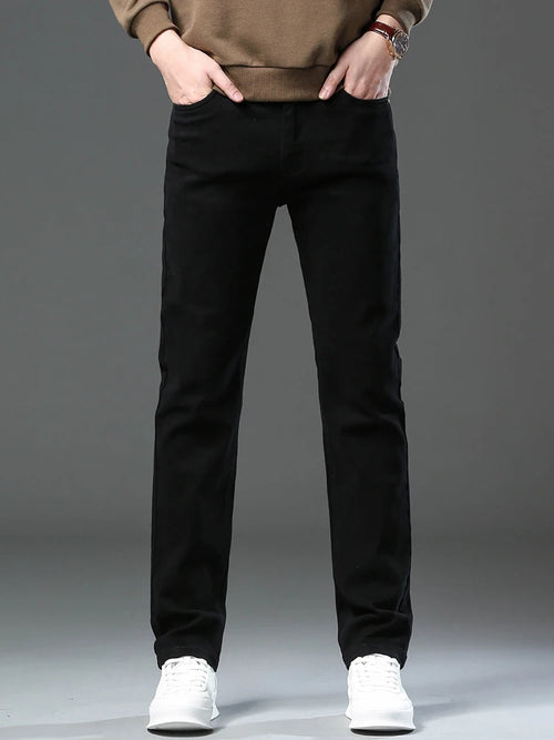 Men’s Korean Style Slim Straight Jeans Spring Cotton Stretch Denim