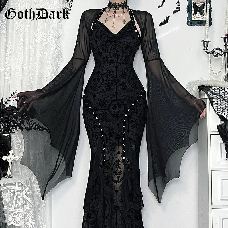 Goth Dark Mall Gothic Mesh See Through Crop Shrug Tops Women Chic Coat