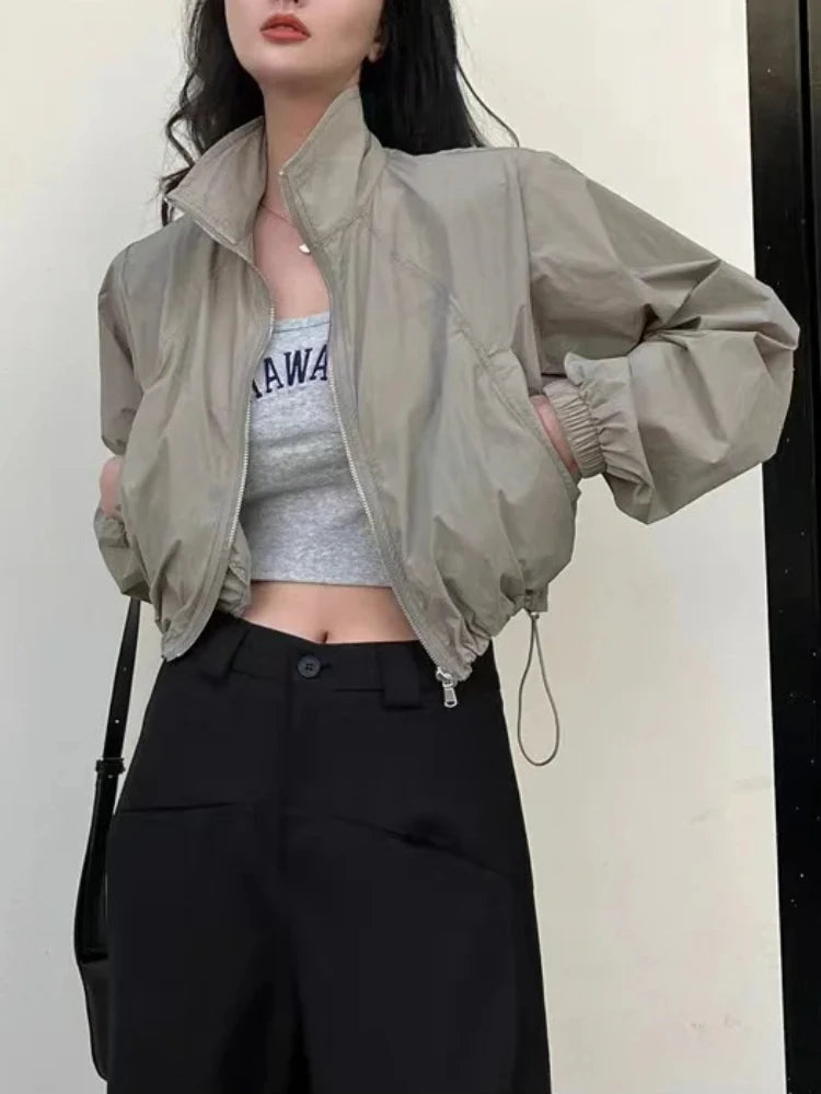 Autumn Vintage Women's Windbreaker Cropped Jackets Harajuku Oversized