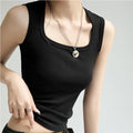 Solid U Neck Ribbed Camisole Summer Basic ElasticWomen