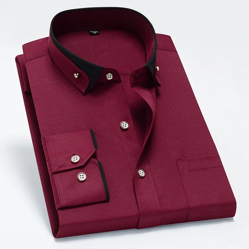 New Men's Business Shirt Long Sleeve Spring Autumn Contrast Collar
