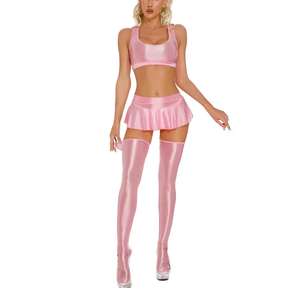 Womens Solid Color Smooth Clothing Sets Sexy Spicy Girl Nightclub