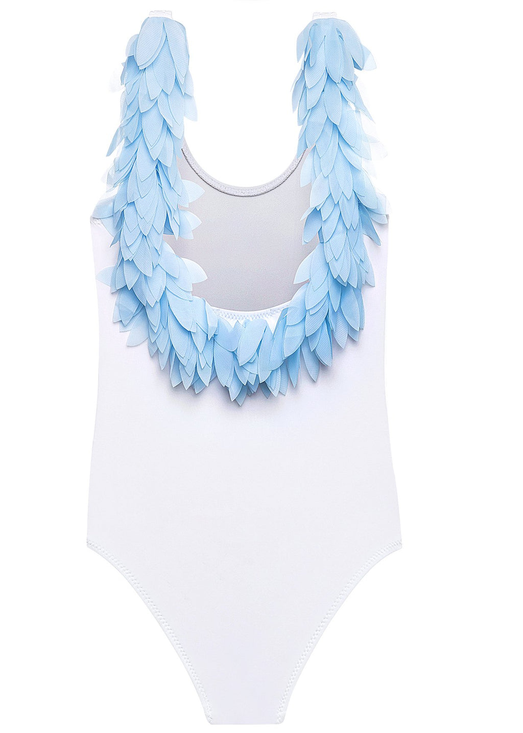 White Tank Swimsuit With Blue Chiffon Petals