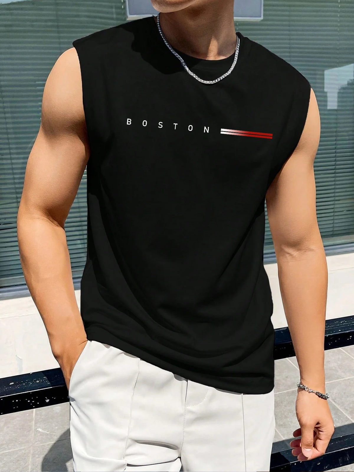 100 cotton BOSTON Men's summer fashionable casual sports loose printed