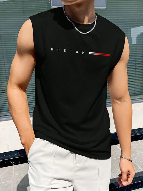 100 cotton BOSTON Men's summer fashionable casual sports loose printed