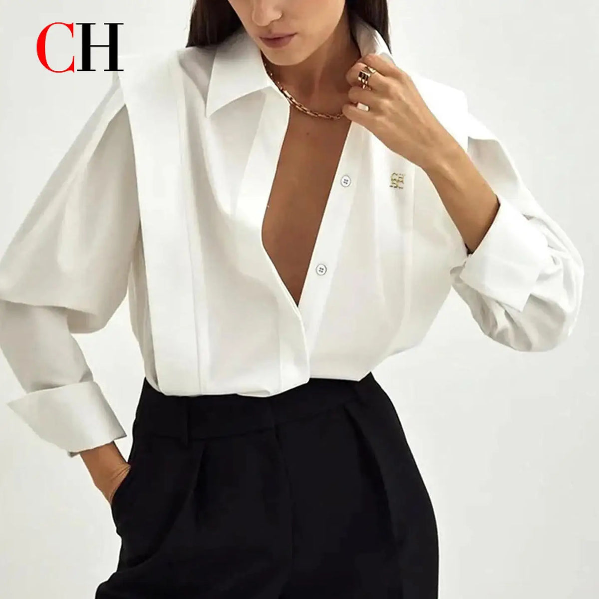CH Womens CH Logo Embroidered Shirt Long Sleeve Structured Shoulder