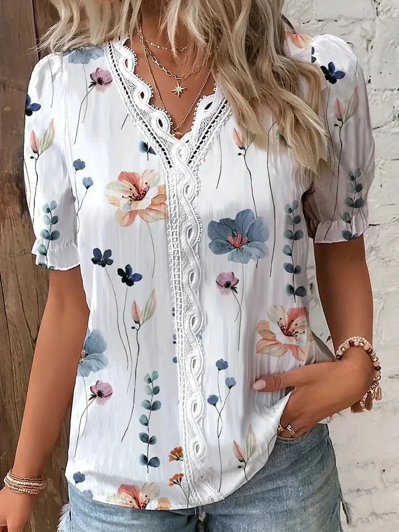 2024 Fashion Casual Vacation Shirt Women Summer V Neck Hollow Out