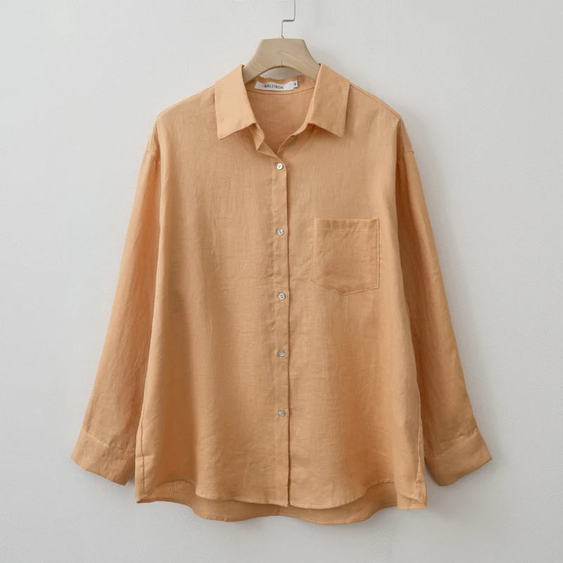 2026 Summer Autumn Long Sleeve Linen Oversized Blouse Basic Shirt