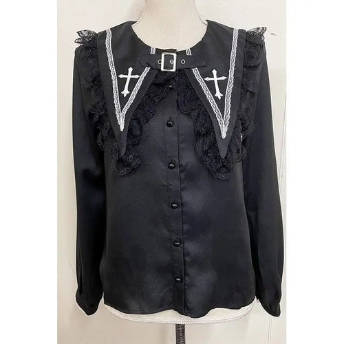 Victorian Gothic Lolita Blouses Japanese Sweet Lace Ruffles Embroidery