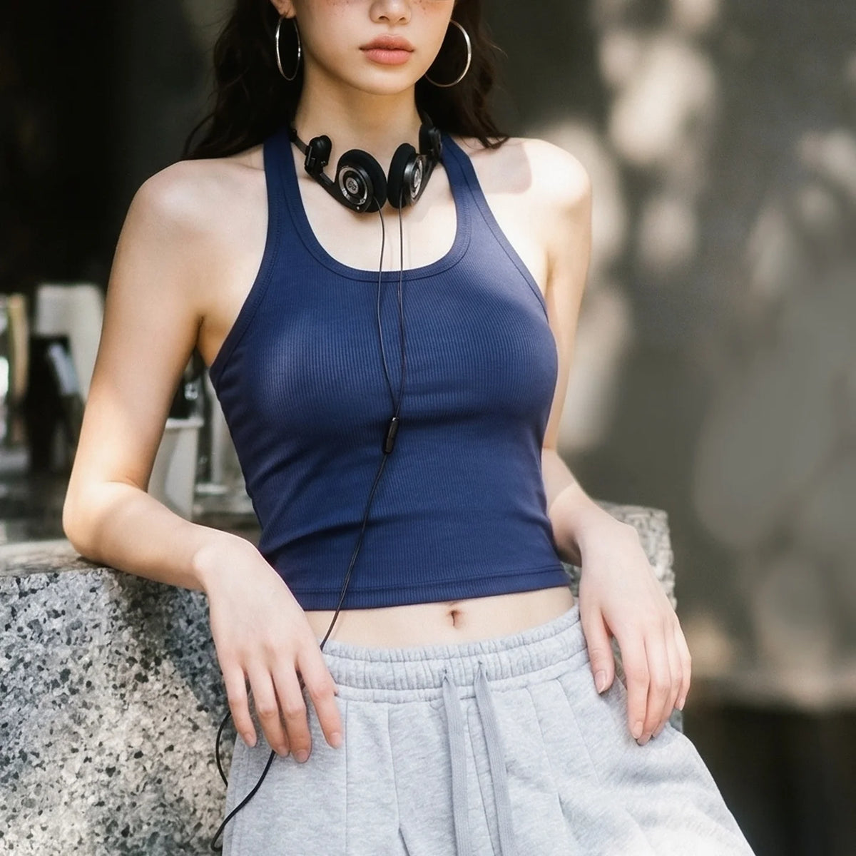 Maden Women's Cool Ice Silk Halter Neck Tank Top Integrated Padded Bra