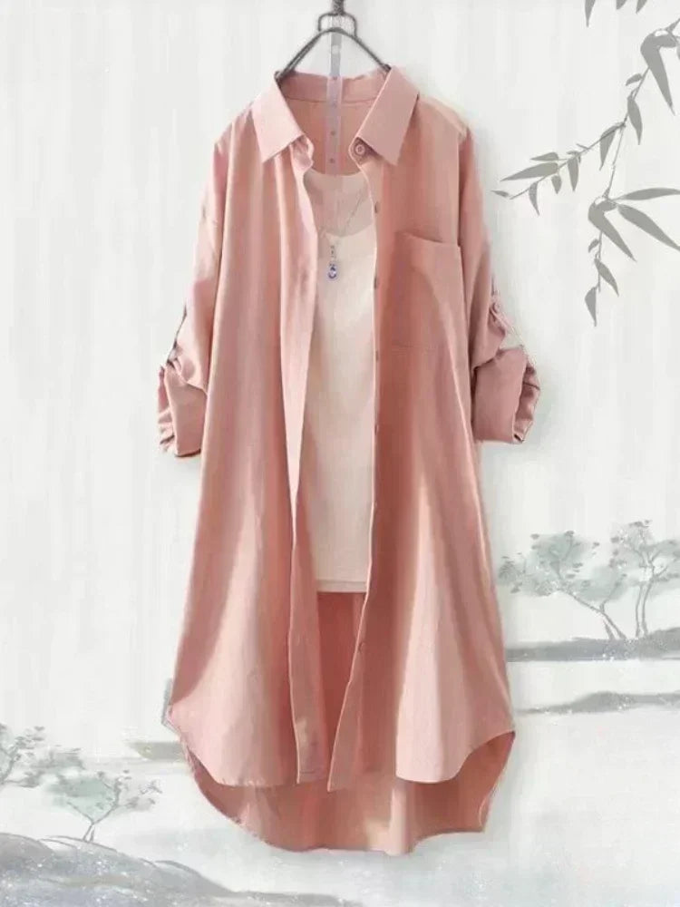 Plus Size Women Simple Long Sleeve Blouse Chic Korean Style Loose Fit