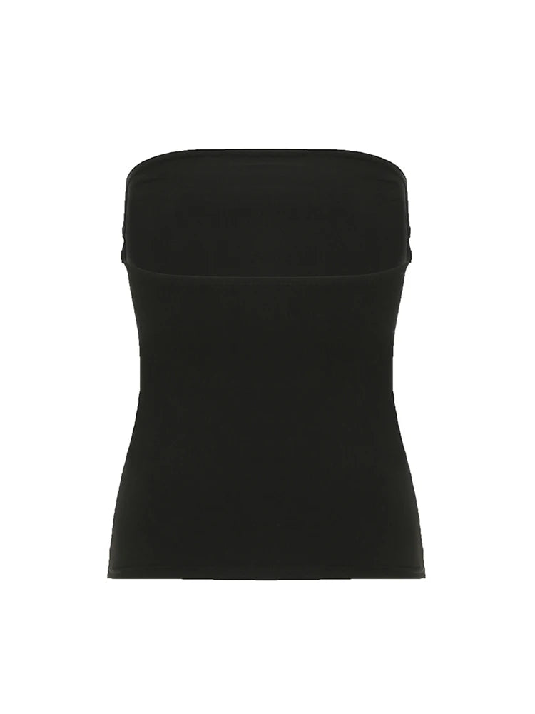 Gothic Print Black Tube Top Women Strapless Skinny Cropped Tops Summer