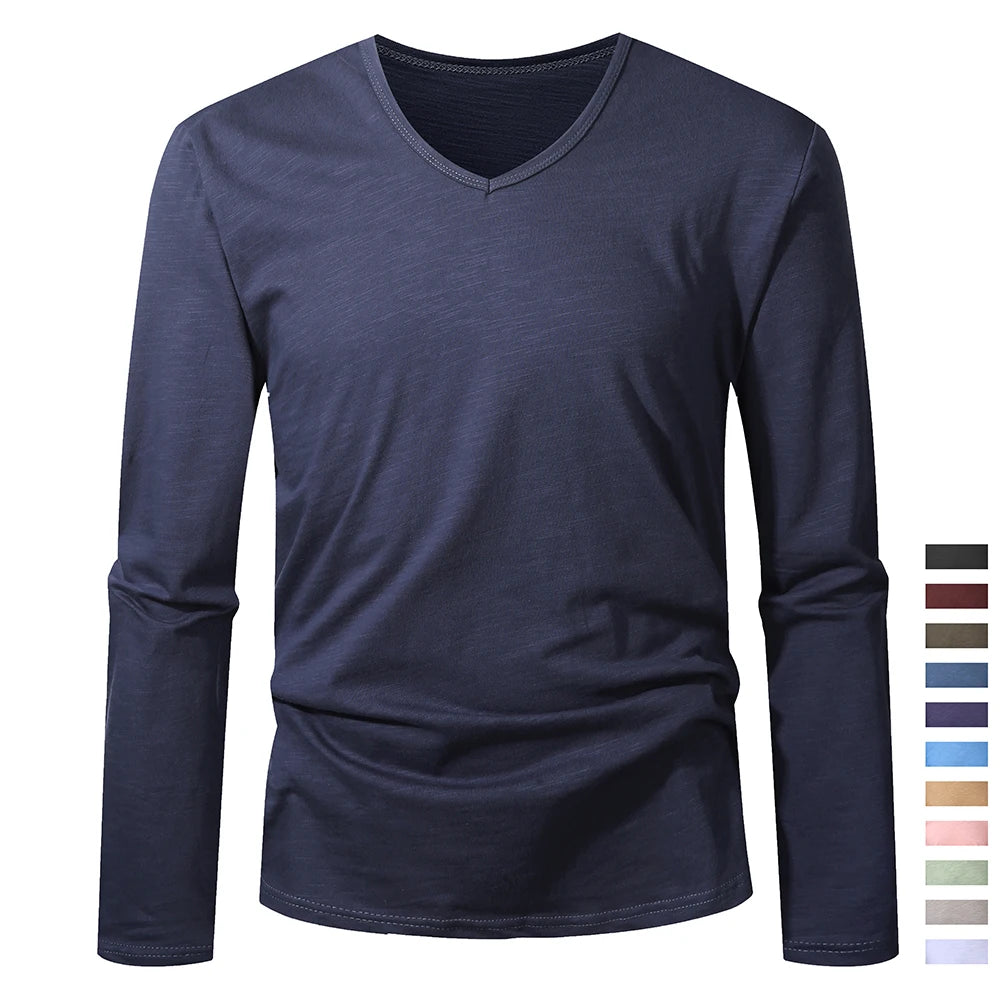 100% Cotton Men T Shirt Long Sleeve High Quality Male Tshirt Casual
