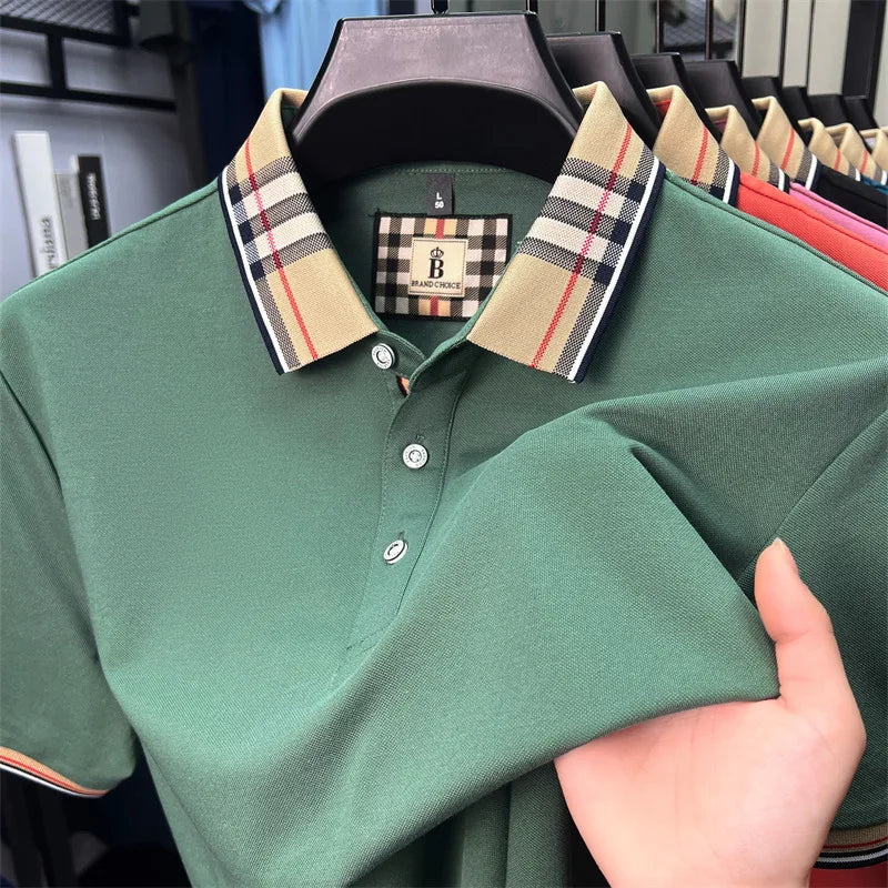 Luxury brand short sleeve polo shirt men's summer silk cotton