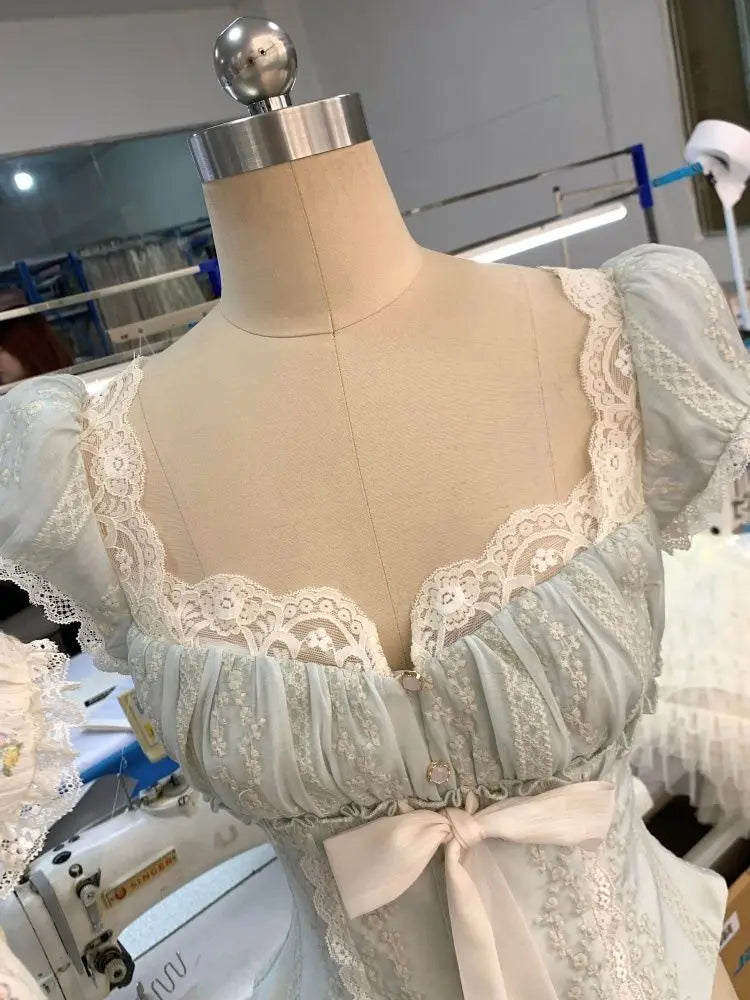French Vintage Sweet Lace Trim Floral Blouse Women Bow Tie Front