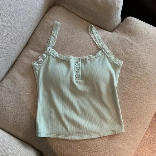 Sexy White Knit Camisole Lace Tank Top Cropped Vest Women's Sleeveless