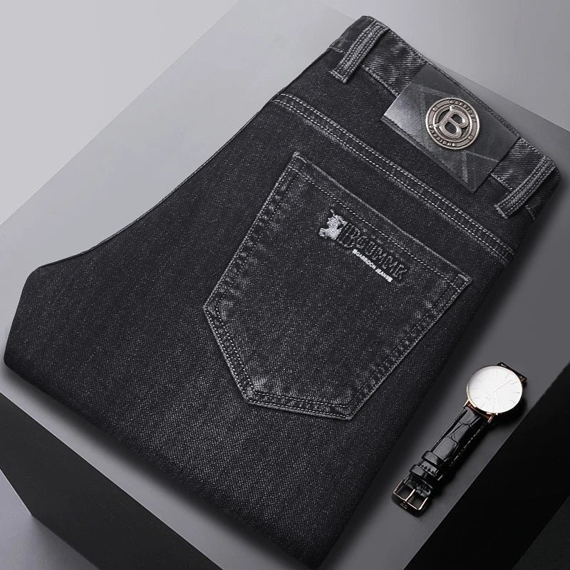 Autumn Winter Men's High-quality Slim Straight-leg Jeans Light