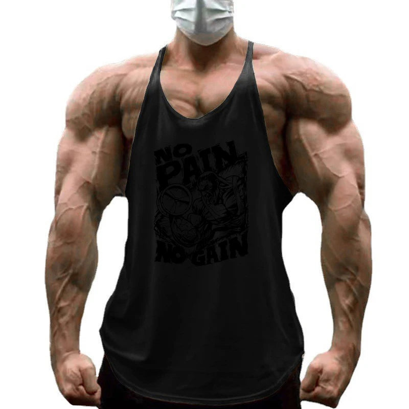 NO PAIN NO GAIN Print Gym Fitness T-Shirt Mens Bodybuilding Sport