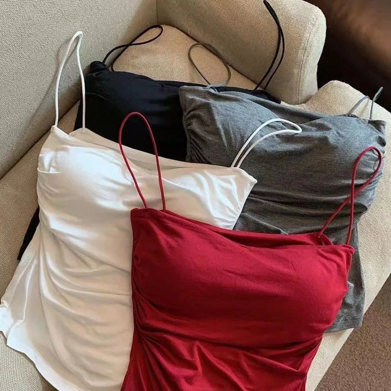 Summer Camisoles Tank Tops Women With Built In Bra  Strap Tanks Vest