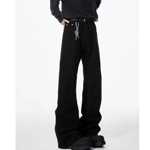 American basic washed black micro flared jeans men's stretch straight