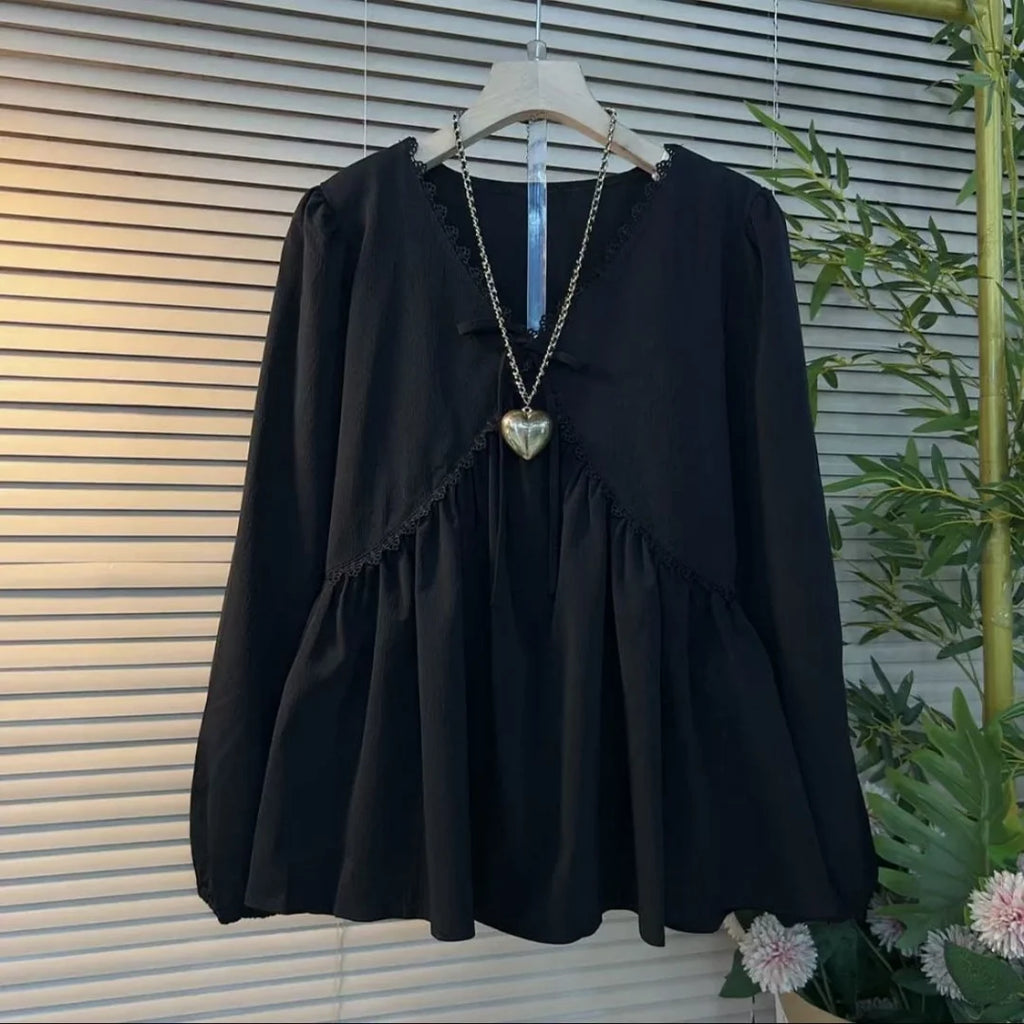 Plus Size Women Clothing Spring Autumn New V-Neck Long Sleeved