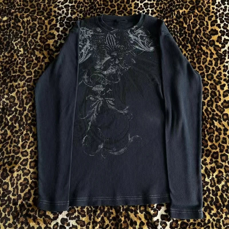 Y2K Hottie Grunge Cyber Mall Goth Thermal T-shirt Skulls Graphic