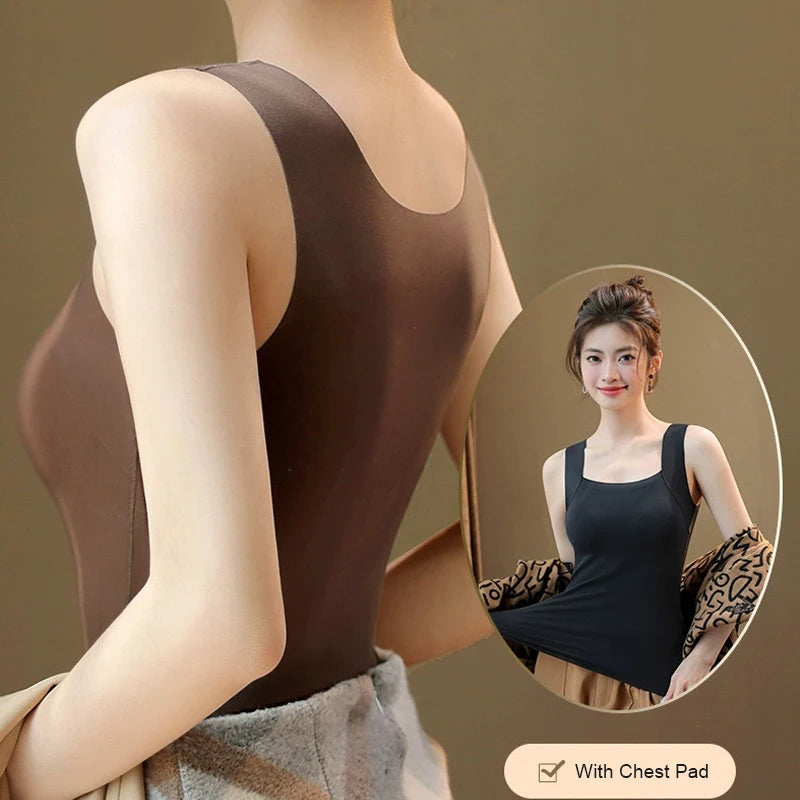 For 40-90kg Autumn Seamless Plus Size Thermal Vest With Build-in Bra