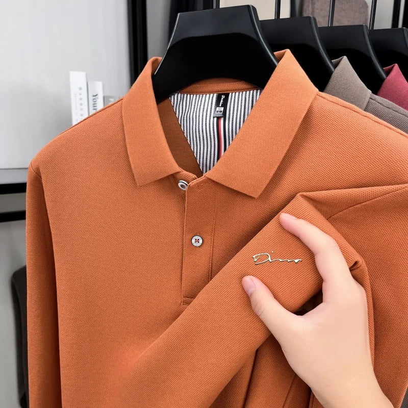 100% pure cotton high-end brand men's long sleeve polo shirt autumn
