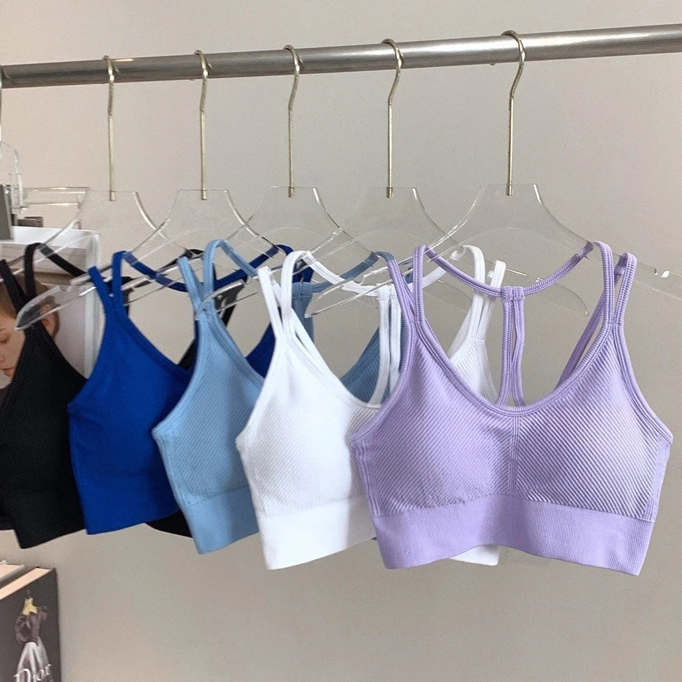 Women's Seamless Stretchy Backless Spaghetti Strap Sports Bra Tank Top