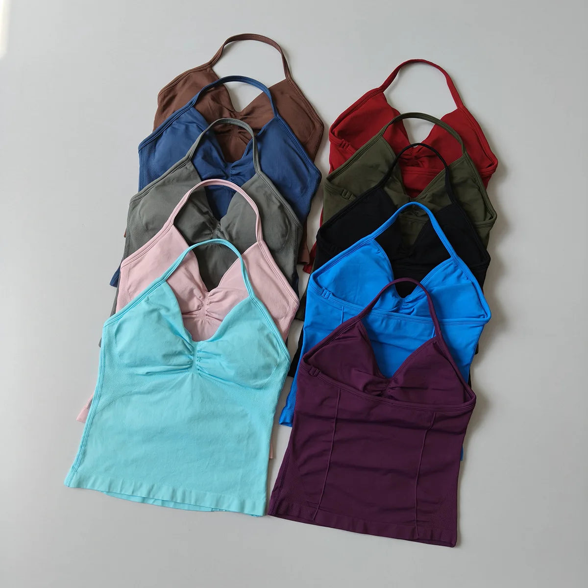 NO LOGO Women's Longline Strappy Backless Gym Top Scrunch Workout Open