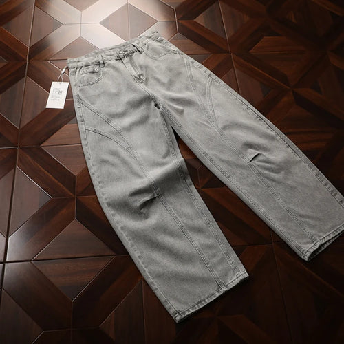 Spring American Curved Washed Loose Wide Leg Jeans Vintage Street
