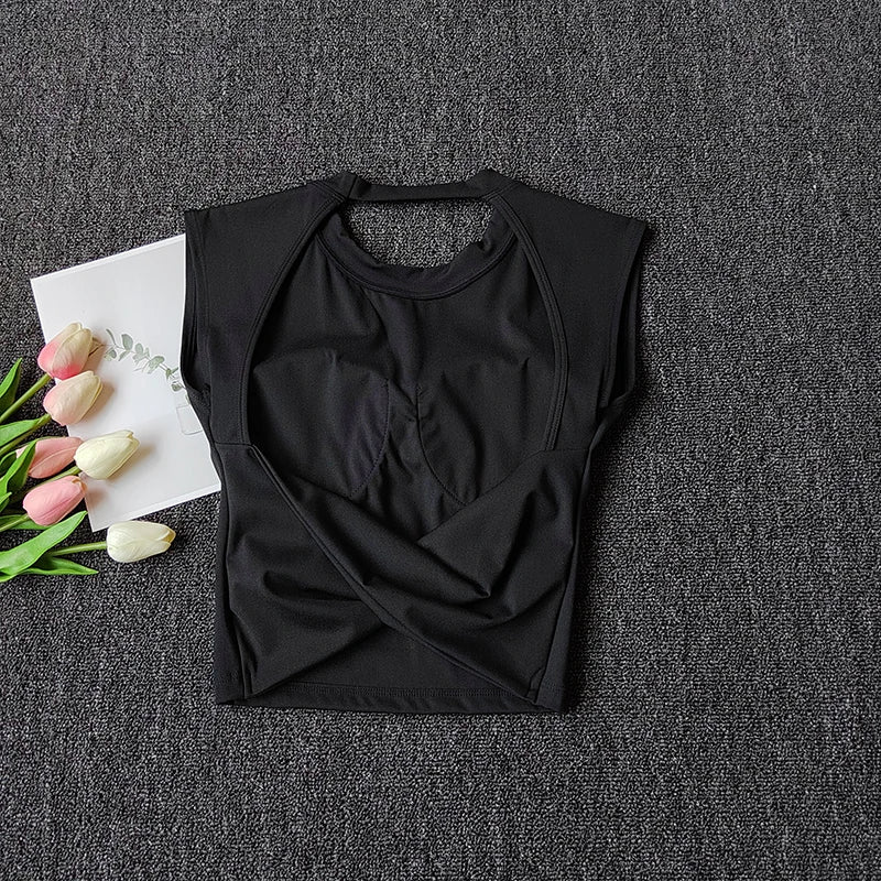 Sexy Short Yoga Top Backless Fixed Chest Pad Sports T-shirt Vest
