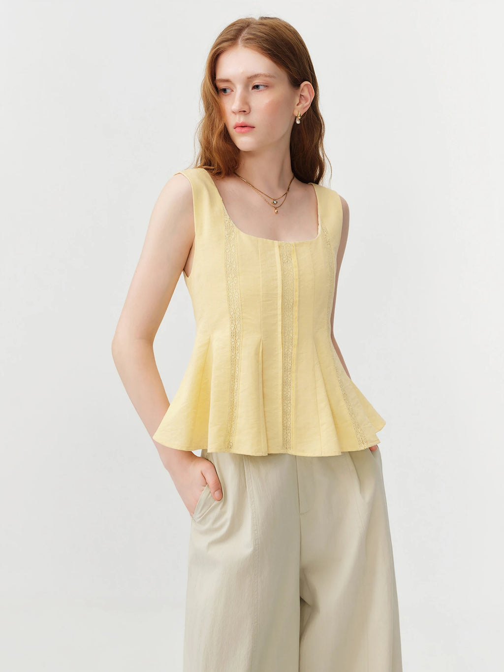 FSLE 2026 Summer Women's Red Lace Sleeveless Blouse with