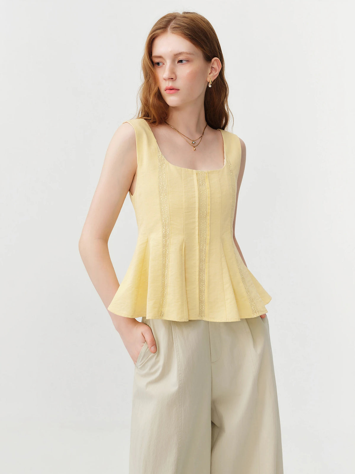 FSLE 2026 Summer Women's Red Lace Sleeveless Blouse with