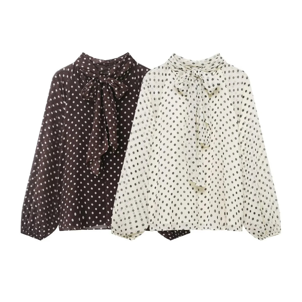 Women's Dots Printed Blouse Shirt Spring Autumn Fashion Long Sleeve