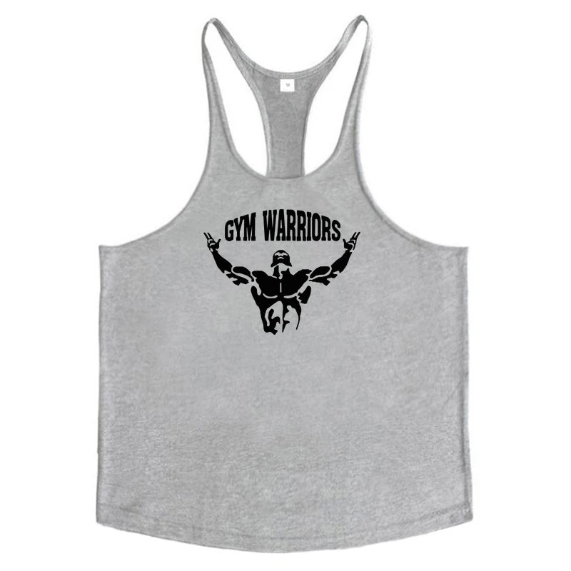 Men's Cotton Gym Warriors Tank Tops Running Vests Y-Back Bodybuilding