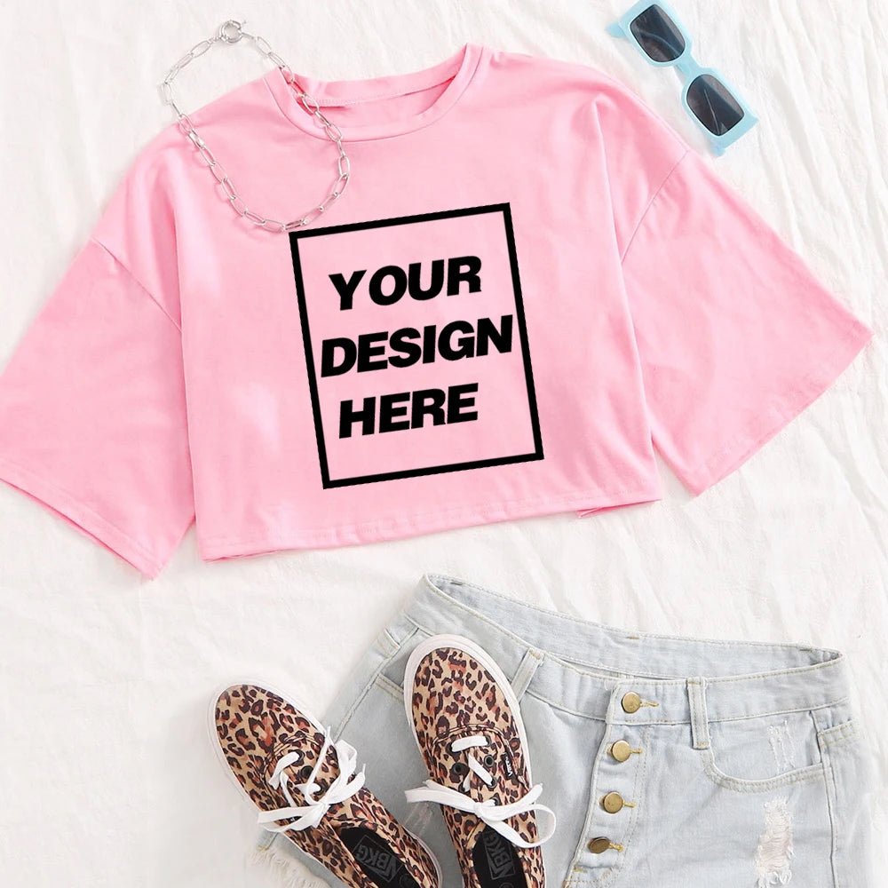 Personalized Crop Tops T-shirt Custom Text Name Tsihrts Add Your Own
