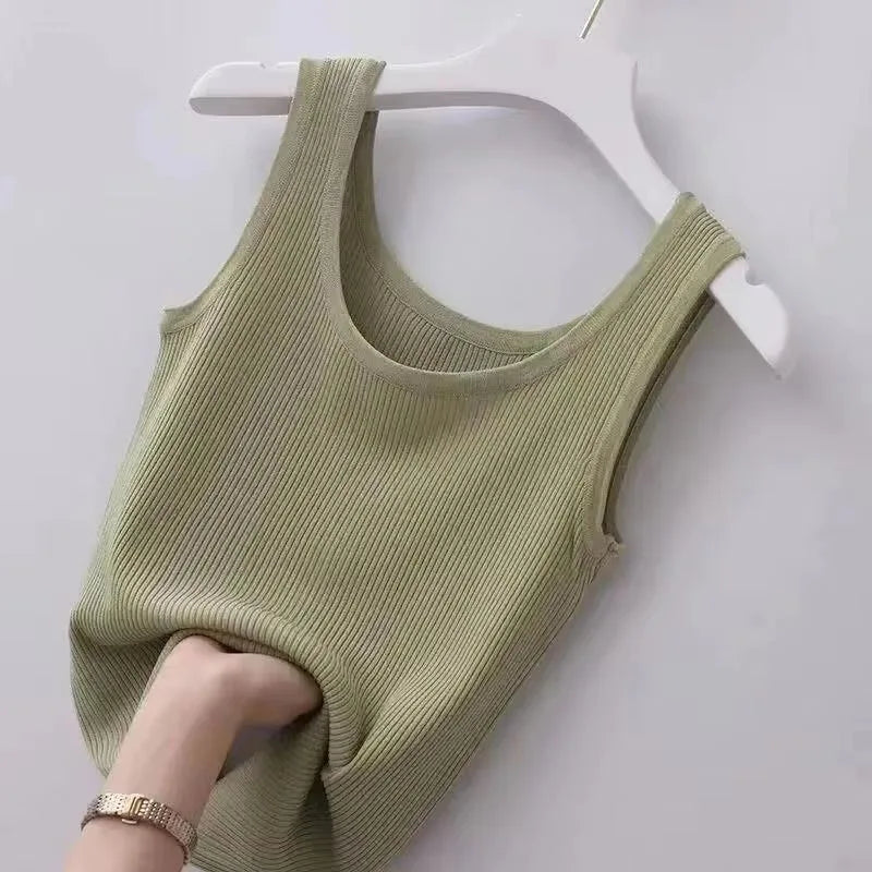 Women Tanks Tops Summer Spring Casual All-match Sleeveless Slim Thin